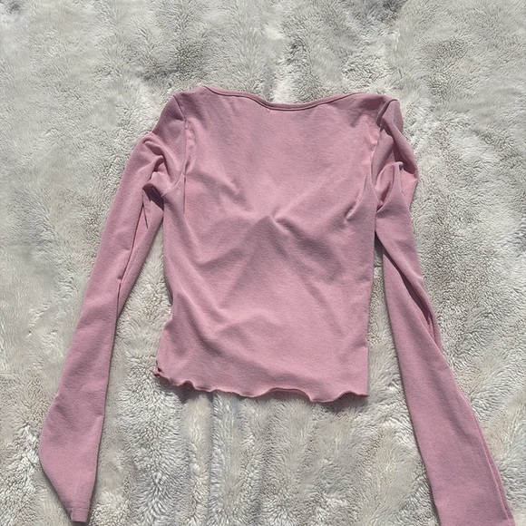 Pink Twist Front Ribbed Long Sleeve Crop Top | Size XS | Y2K Aesthetic - Picture 4 of 5